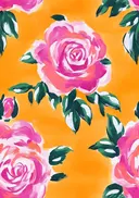 Schilderij van roze rozen op oranje achtergrond