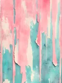 Abstract schilderij met afbladderende roze verf over een teal ondergrond