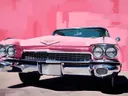 Popart schilderij van roze vintage Cadillac