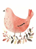 Illustratie van een roze vogeltje op een tak, kinderkamer schilderij