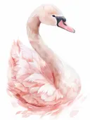 Aquarel illustratie van een roze zwaan, kinderkamer schilderij