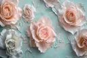 Roze rozen in reliëf tegen een mintgroene achtergrond