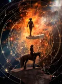 Ruiter te paard in kosmische cirkel