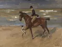 Ruiter op het strand van Max Liebermann: zee met paarden
