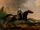 Ruiterportret van grootvorst Alexander Nikolajevitsj van Franz Krüger: portret met man, kind en paarden