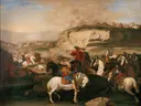 Rutiergevecht van Aniello Falcone: figuren met paarden