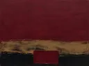 Abstract schilderij, ruwe materie laag in beeld in bordeaux en brons