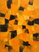 Abstract schilderij met het paletmes in saffraan en amber