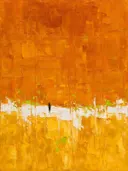 Abstract schilderij met het paletmes in saffraan en goud