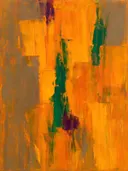 Saffraan en smaragd met doorbraak, abstract schilderij met het paletmes