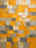 Abstract schilderij met het paletmes in saffraan en zilver
