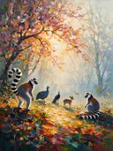 Samenkomst bij roze bloesem, dieren schilderij
