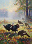 Samenkomst in de mist, schilderij met verschillende dieren