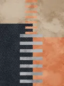 Grafisch schilderij met schaakbordpatroon en oranje strepen