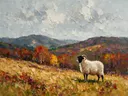 Schaap in het landschap in een bloementuin, schilderij van schaap