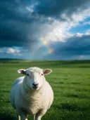 Schaap in het veld, een rustig weiland, een fris moment na de regen