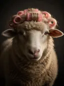 Studiofoto van schaap met krulspelden in diepzwart, tegen een achtergrond in diepzwart