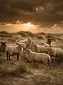 Schaap op afstand, de duinen, een dreigende luchten met een sepia-gloed