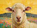 Schaap portret in warm een bloementuin, schilderij van schaap portret