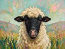 Schaap portret tussen de grassen in goud, schilderij van schaap portret tussen de grassen, met het paletmes geschilderd, o...
