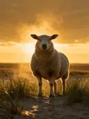 Schaap van onderaf, de duinen, een gouden namiddagzon
