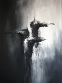 Zwart-wit abstract schilderij met mistige verticale strepen