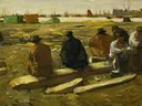 Landschapsschilderij 'Schafttijd in de Bouwput aan de Van Diemenstraat' naar George Hendrik Breitner