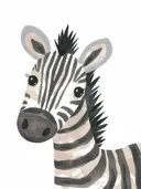 Schilderij van een schattige zebra met grote ogen in kinderboekstijl