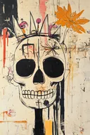 Schedel met kroon in graffiti, abstract schilderij