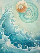 Decoratieve schelp en golvende swirl in turquoise tinten