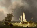 Schepen in een storm van Martinus Schouman: zee met open water