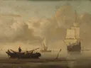 Landschapsschilderij 'Schepen voor de Kust Tijdens Windstilte' naar Willem van de Velde