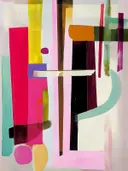 Expressionistisch schilderij in magenta en oker tinten