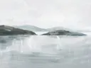 Schilderij van eilanden die zich weerspiegelen in rustig water
