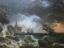 Schipbreuk op een stormachtige zee van Joseph Vernet: zee
