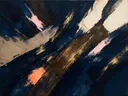 Paletmes abstract schilderij, schuine banen in creme en goud