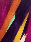 Paletmes abstract schilderij, schuine banen in fel magenta