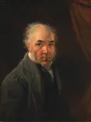 Self-Portrait van James Ward: portret met man, grijs haar en zwarte jas, in donker bruin