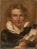 Self-Portrait van William Etty: portret met man, zelfportret en bontkraag, in warm bruin