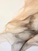 Abstract werk met een fijn adernetwerk in okerbruine en grijze tinten.