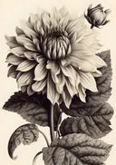 Sepia illustratie van een dahlia met bloemknop