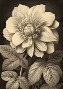 Sepia schilderij van een dahlia in detail