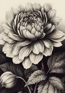Sepia illustratie van een dahlia bloem