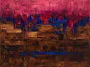 Abstract landschap in sepia en magenta