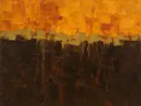 Abstract landschap in sepia en saffraan