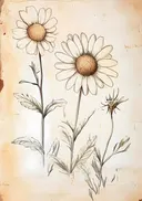 Sepia tekening van madeliefjes