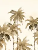 Groep palmbomen getekend in warme sepia/bruine kleurtinten.