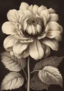 Sepia schilderij van een pioenroos in detail