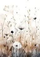 Schilderij van een bloemenveld in sepia tinten