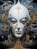 Wit surrealistisch alien-gezicht met mechanische details